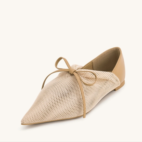 JW PEI Shoes - JW Pei Reilly Fishnet Mesh Vegan Leather Pointed Toe Bow Ballerina Flats